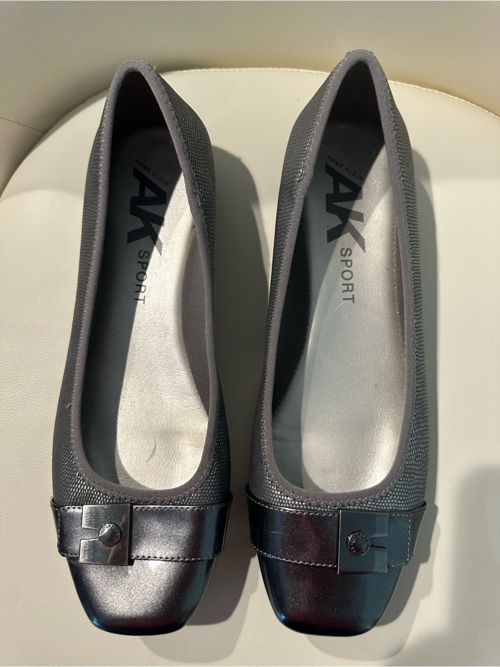 Anne Klein Sport Metallic Gray Ballet Flats with Decorative Tab